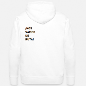 Sudadera para humano blanca con la leyenda "¡Nos vamos de ruta!"